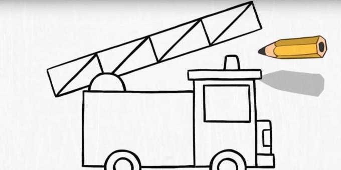 Sådan tegner du en brandbil: Tilføj en stige og et fyrtårn