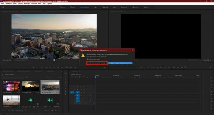 Adobe Premiere Pro: Klik på Skift sekvensindstillinger
