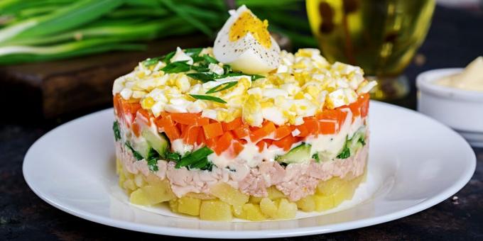 Salat med torskelever, grøntsager og æg
