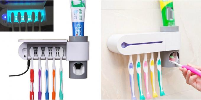 Tandpasta dispenser med en holder til pensler