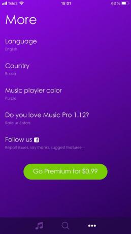 De Musik Pro app indstillinger, du kan ændre farve