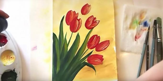 Hvordan man tegner en buket tulipaner: vælg kronblade