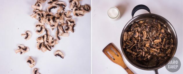 Pandekagerulle: sauter svampe, løg og hvidløg