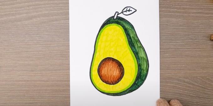 Hvordan man tegner en avocado: mal over frugten og ned på siden