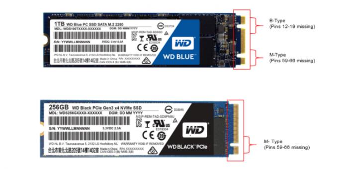 Hvad er bedre SSD: SSD M.2 tasten c B + M (øvre) og SSD M.2 med nøgle M (nederst)