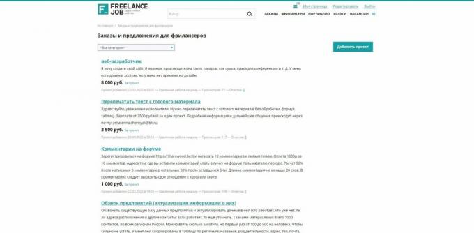 Gratis freelance udveksling for begyndere: Freelancejob.ru