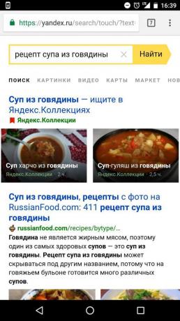 "Yandex": søgning opskrifter med ingredienser