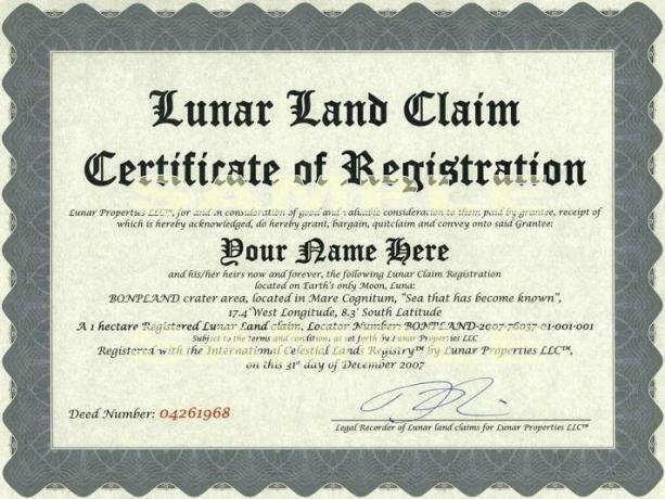 Luna certifikat til jorden