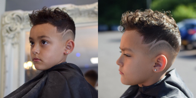 Trendy frisurer til drenge: fade med geometriske mønstre