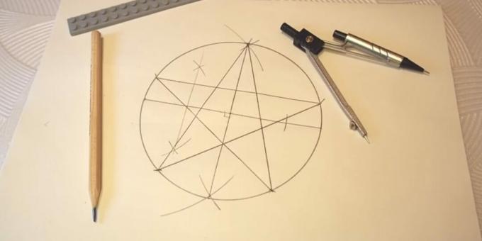 Hvordan man tegner en stjerne ved hjælp af et kompas og en lineal