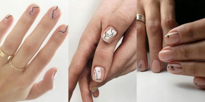 Manicure ideer til korte negle: glatte minimalistiske mønstre