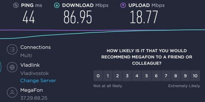 Mobilt internet MegaFon: hastighedsmåling