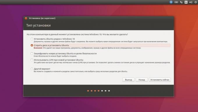 Installation Ubuntu i stedet for det nuværende system i den automatiske tilstand,