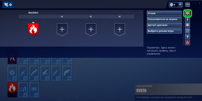 Spil Shooter Fortnite: Klik på ikonet gear