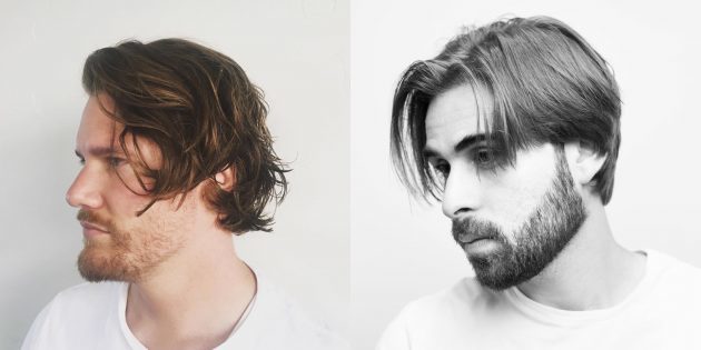 Trendy mænds haircuts for indehavere af langt hår: Creative klipning med pandehår er meget lang