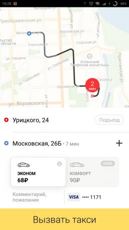 Yandex. Kort: taxi